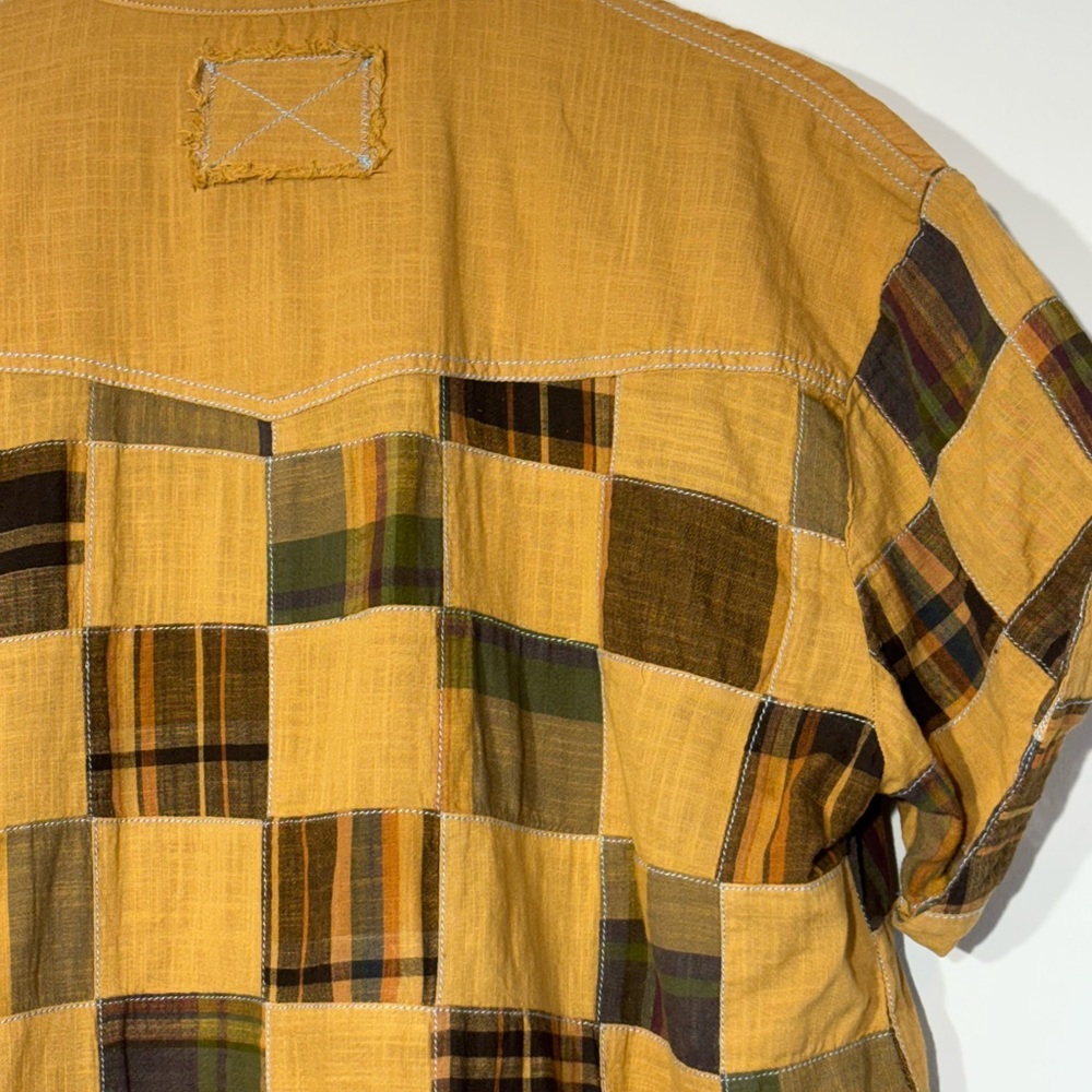 Free People Charleston Madras Check Mustard Plaid Button-Up Shirt Size XS - Picture 7 of 11
